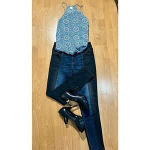 Anthropologie Paper Crane Women’s Sleeveless Flowy Printed Blouse Blue